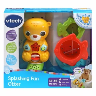 Vtech Splashing Fun Otter Играчка за вана със светлини и музика, Комплект сензорни играчки за вана с 3 аксесоара за изливане, 12+ месеца - 4 части
