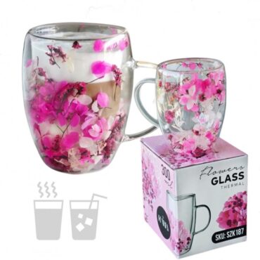 Термо чаша с цветя 300мл THERMAL GLASS SZK187